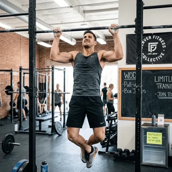 Young fit man working out in gym — already healthy and not needing brain supplements